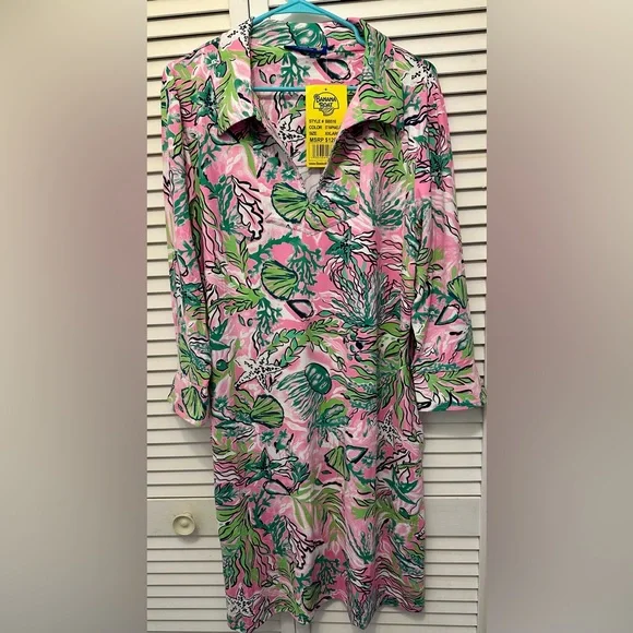 NWT Resort Wear Banana Boat UPF 50+ Long Sleeve Polo Dress Size XXL